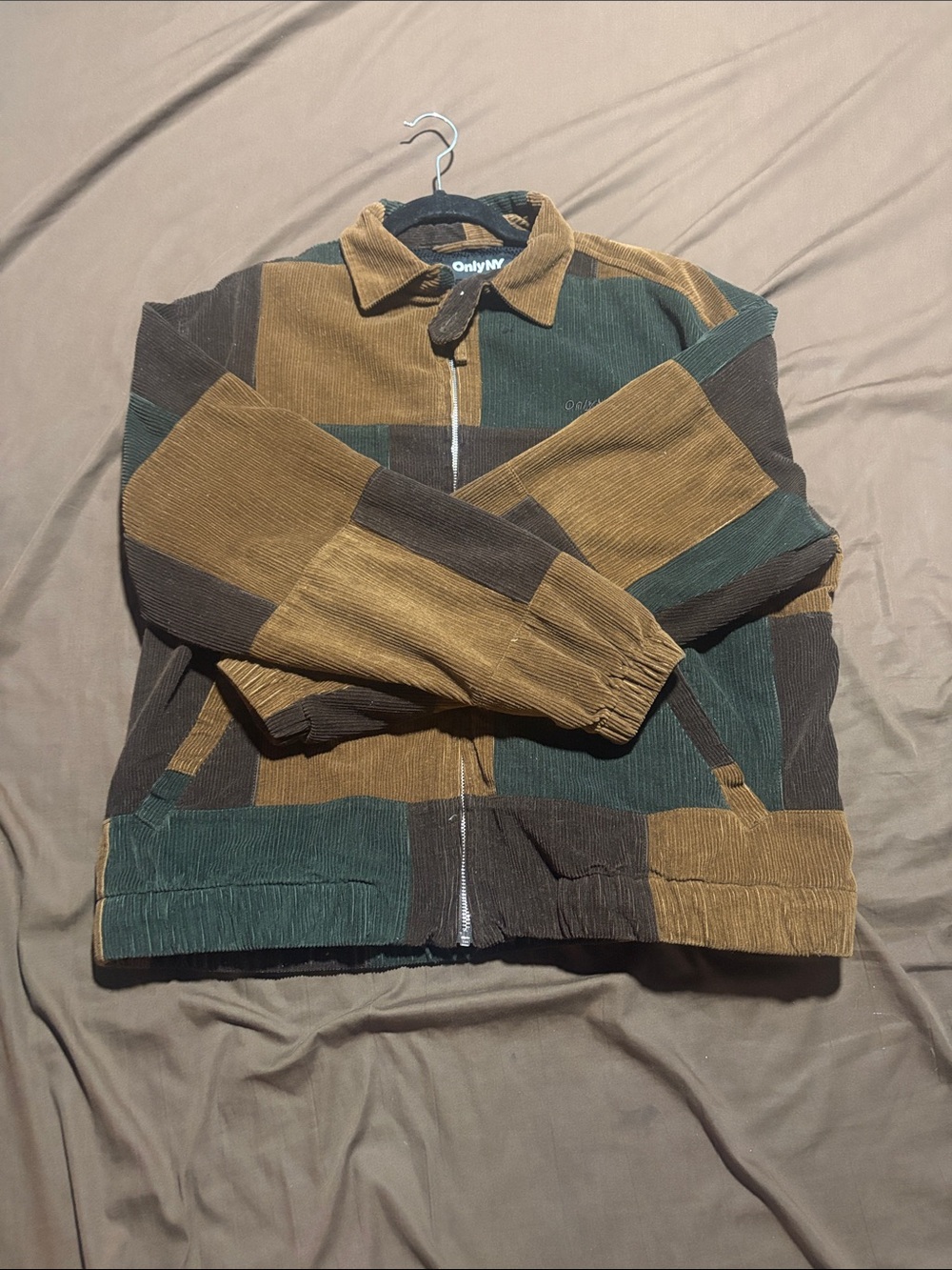 Only Men's Colorblock Corduroy Zip-Up Jacket - Green & Brown